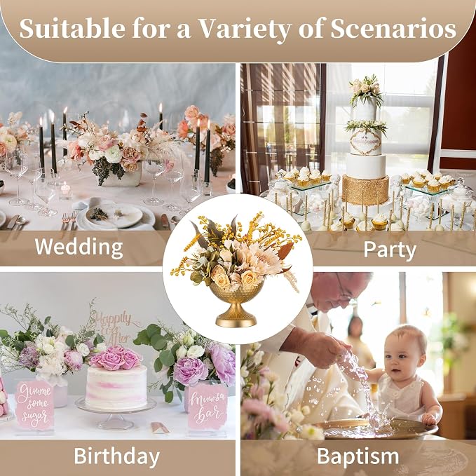Sziqiqi Urn Vases for Wedding Centerpiece - 5.9in High Gold Metal Vase Set of 10 Small Vintage Flower Arrangement Pots for Table Centerpieces Elegant Hammered Compote Vase for Anniversary Party