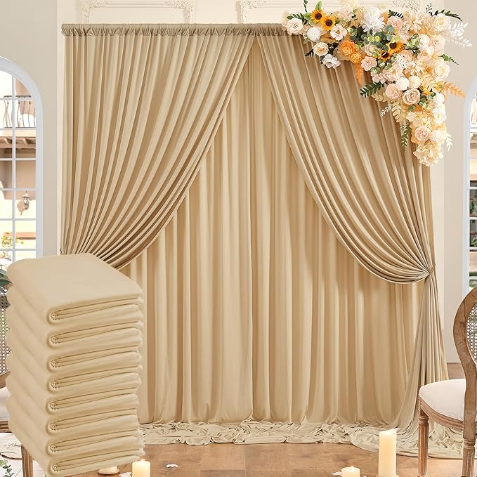 40ft x 10ft Wrinkle Free Champagne Backdrop Curtains for Parties, 8 Panels Thick Fabric Photo Backdrop Drapes for Weddings Photography Birthday Party Backgrpund Decor