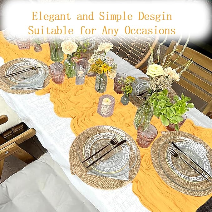 16 Pack Gold Cheesecloth Table Runner 20 x 120 inch Gauze Table Runners 10 FT Long,Semi Sheer Cheese Cloth Fabric Table Runner Bulk for Wedding,Party,Baby Shower,Bridal Shower Decoration