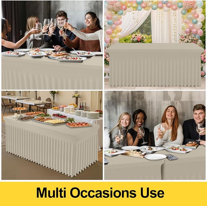 Smiry Spandex Tablecloth, Elastic Fitted Stretch Tablecloth for 8FT Rectangle Tables, Waterproof Washable Table Cover Skirt for Outdoor, Wedding, Banquet & Parties (Taupe, 96Lx30Wx30H Inch)