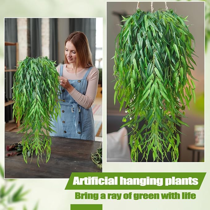 Daifunli Artificial Hanging Plants Fake Hanging Ferns Plastic Faux Plants for Wall Room Garden Garland Indoor Outdoor Decor No Basket (8 Pcs,Willow)