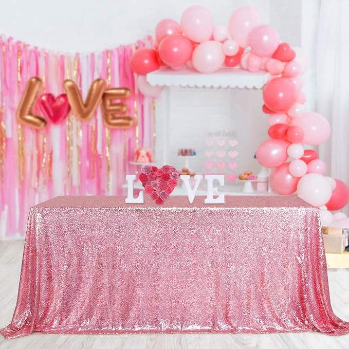 B-COOL Sequin Tablecloth 50x80 Inch Sparkly Table Cloth Hot Pink Sequin Table Cloth Overlays for Party Decoration Christmas Wedding Dinner Linen