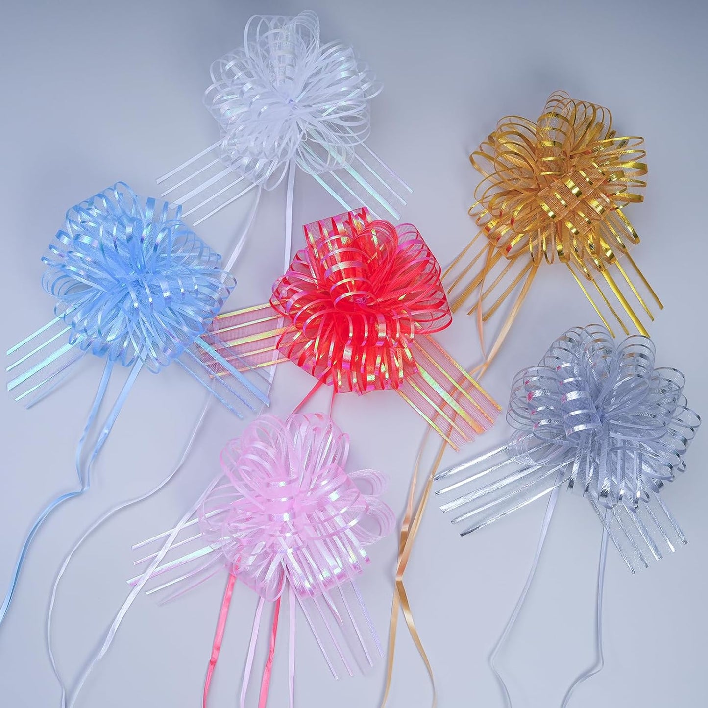 12 Pcs 6 Inch Large Organza Pull Bow Ribbon – Elegant Gift Bows for Wedding Decorations, Christmas Wrapping, Birthday Parties, Car Decor, Gift Baskets, and Valentine's Day Packaging(Light Blue)