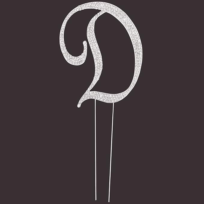 LOVENJOY Gift-Boxed Rhinestone Monogram Cake Topper Letter D Silver