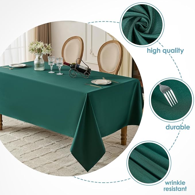 VidaFete 2 Pack 90 * 132inch Rectangle Table Cloth Polyester, Stain Wrinkle Resistant Polyester Dining Table Cover for Kitchen Dinning Party Wedding Rectangular Table Buffet Decoration(Green)