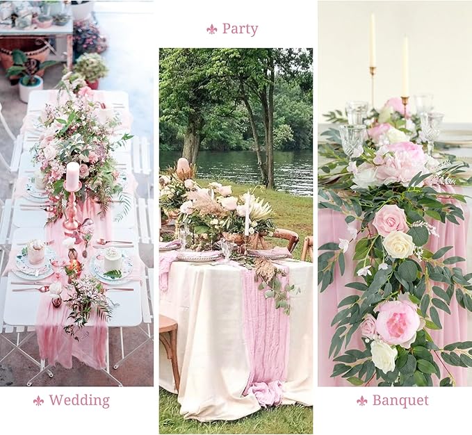 16 Pack Cheesecloth Boho Gauze 35120 Inch Rustic Romantic Long Table Runner for Wedding Party Bridal Shower Thanksgiving Christmas Decoration (Light Pink)