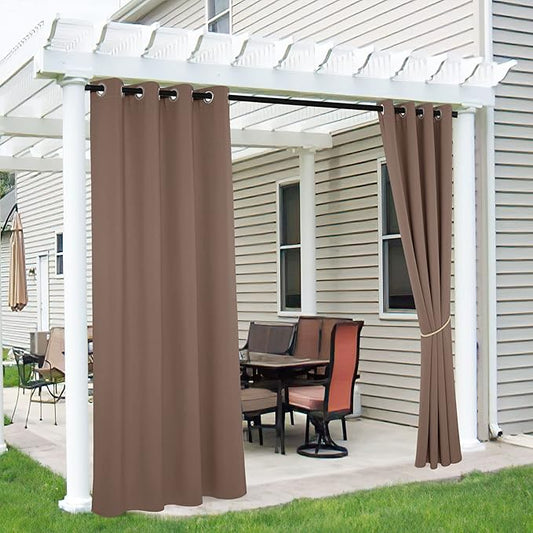 RYB HOME 2 Panels Outdoor Curtains for Patio Waterproof Block Sunlight Thermal Insulated Privacy Assured Thick Outside Curtains for Porch, Gazebo, Pool, W52 x L90, Mocha