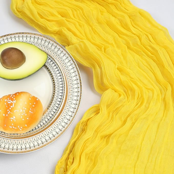 12 Pack 10FT Lemon Yellow Cheesecloth Table Runner 120 Inch Long Gauze Rustic Boho Spring Cheese Cloth Table Runner Sheer Fabric Decorations for Holiday Party Wedding Banquet Bridal Baby Shower Décor