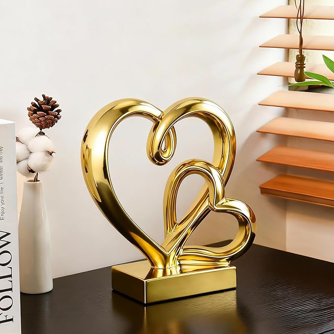 Wedding Anniversary Couples Gifts-Two Hearts Decor Resin Statue,1st to 50th for Her/Him,Engagement Present, Shimmering Love Symbol for Couple, Romantic Home Accent