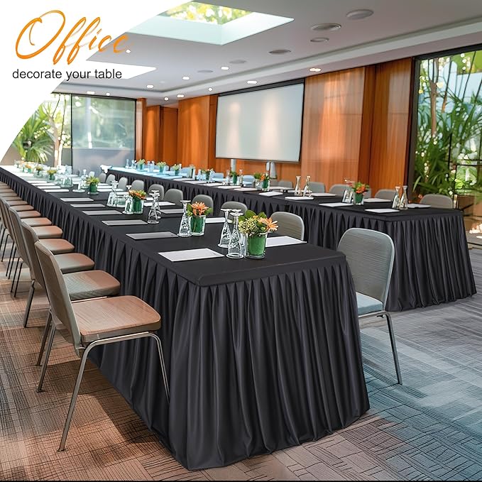 2 Packs Black Tableclothes for 6 Foot Rectangle Tables, Wrinkle Free Fitted Table Cloth 6ft Stretch Table Cover with Skirt for Parties Weddings Birthday Banquet Baby Shower