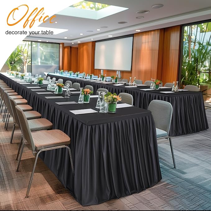 2 Packs Black Tableclothes for 8 Foot Rectangle Tables, Wrinkle Free Fitted Table Cloth 8ft Stretch Table Cover with Skirt for Parties Weddings Birthday Banquet Baby Shower