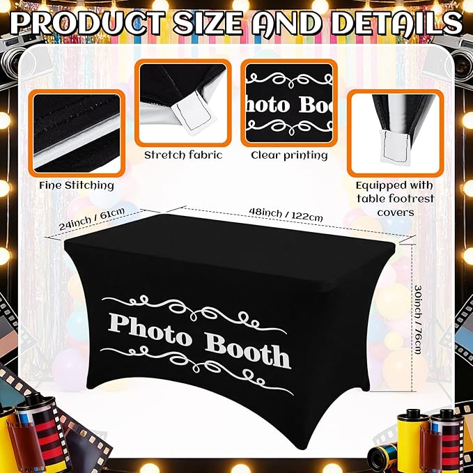 Gilprop Photo Booth Table Cloth Photo Booth Props Accessories Rectangle Tight Table Background for Indoor Outdoor Party Photography Decoration Graduation Wedding Birthday Bachelorette(Stylish,4ft)