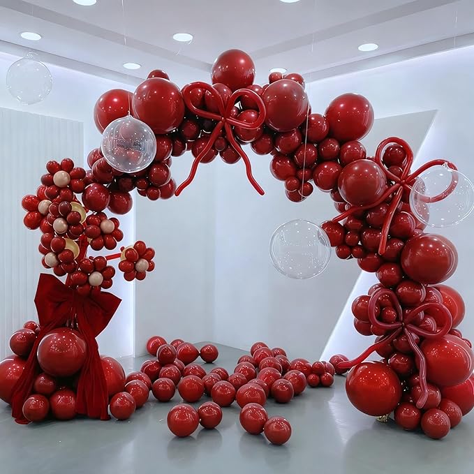412pcs Ruby Red Balloon Arch Kit,18 12 10 5 Inch Different Sizes Matte Latex Balloons for Valentine's Day Graduation Wedding Christmas Birthday Party Decorations