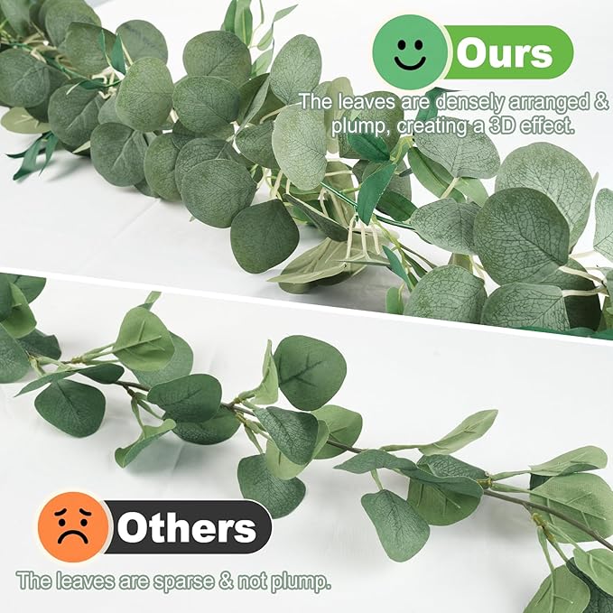 6Ft Eucalyptus Garland, Upgrade Bushy Artificial Greenery Garlands lvy Vines with Willow Leaves for Wedding Arch Home Party Table Runner Centerpiece Decor