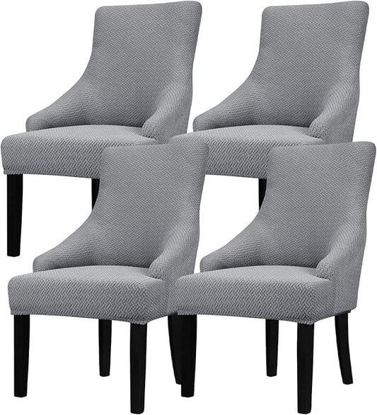 Lellen Velvet Stretch Wingback Chair Cover Slipcover - Reusable Protector Cover for Dining Room Banquet Home Decor etc Machine Washable Hand Washable (01 T-Shaped Twill Sliver Grey, 4PC)