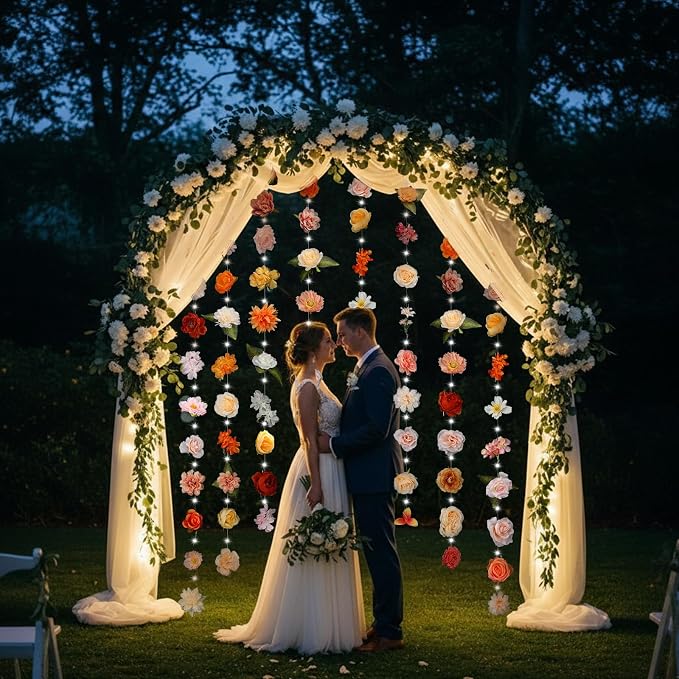 Suncalla 6 Pack 35.4ft Fake Flower Garland Backdrop with LED Lights Hanging Wildflower Floral Vine Decorations for Wedding Bridal Shower Birthday Baby Shower Party Backdrop(Bright,Multicolor)