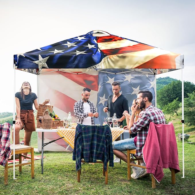 EAGLE PEAK Commercial Canopy 10x10 Pop Up Canopy Tent with 1 Sidewall, Easy Setup Heavy Duty Instant Event Shelter for Vendors & Markets, Outdoor Sun Shade, Stars and Stripes