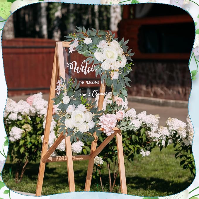 Wedding Arch Decorations 2 Pack - Reusable Artificial Hanging Flowers Floral Swag Greenery Garland for Wedding Welcome Sign Backdrop Bridal Ceremony Reception Backdrop Decoration