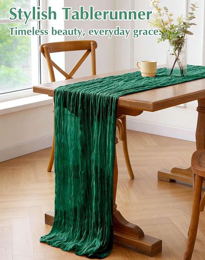 8 Pack Emerald Green Cheesecloth Table Runner 21x120 Inch Gauze Table Runners Reusable Polyester 10ft Boho Rustic Cheese Cloth Table Runner for Wedding Party Baby Shower