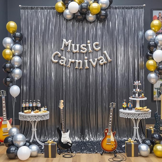 10×10FT Silver Black Backdrop Curtain Shimmer Sequin Photo Backdrop Drapes for Wedding Party Background Birthday Graduation Back Drop Bridal Baby Shower Christmas Halloween Stage Decor