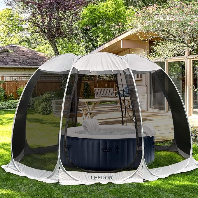 LEEDOR Pop Up Screen House, 6-10-15 Person Outdoor Screen Tent，Camping Screen Room with Carry Bag, Screened Gazebo with Mosquito Netting, Instant UV Resistant Sun Shelter for Garden, Patio, Backyard