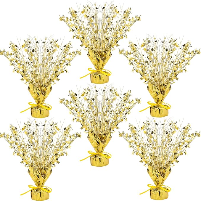 Crowye 6 Pcs Metallic Foil Spray Centerpiece Party Star Decoration Table Decor for Birthday Wedding Bachelorette Summer Party Holiday(Gold,Small Star)