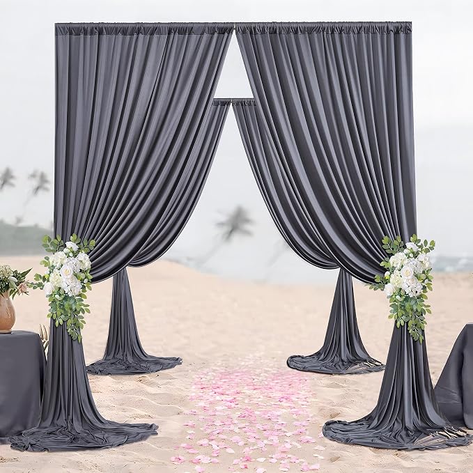 40ft×10 ft Wrinkle Free Grey Backdrop Curtain for Parties, 8 Panels 5×10 ft Soft Silky Polyester Charcoal Photo Backdrop Drapes for Birthday Baby Shower Baptism Wedding Photography