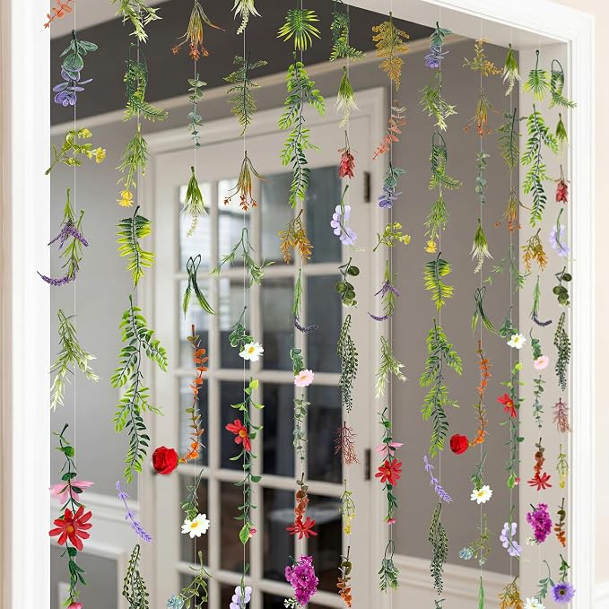 Suncalla 12 Pcs 70.8 ft Wildflower Garland Pre Strung Artificial Hanging Flower Vine Backdrop Decor from Ceiling Floating Silk Floral Garland for Garden Wedding Bridal Shower(Wildflower,Multicolor)