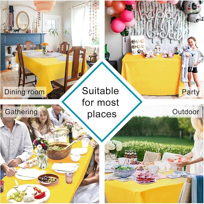 Hiasan Waterproof Tablecloth Rectangle - Washable Fabric Table Cloth for Dining Room Kitchen Birthday Party and Outdoor Use, Yellow, 70 x 108 Inch