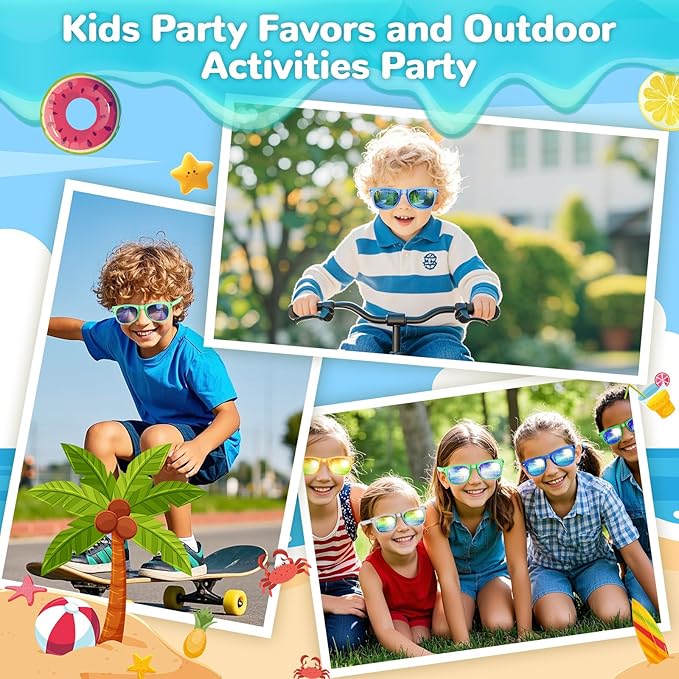 Party Favor Sunglasses for Kids - Boys Sunglasses Age 3-8 with UV 400 Protection, Neon Glasses for kids Birthday Parties, Valentines Easter, Summer Beach Pool Party Goodie Bags Stuffers - 12 Packs