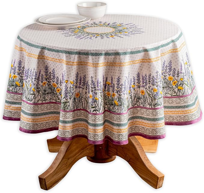 Maison d' Hermine Table Cloth Round Table 100% Cotton 69 Round Inches Tablecloth Reusable Decorative for Dining Kitchen Room Farmhouse Party Home Hotel Restaurant Spring Summer - Fanny Lavender