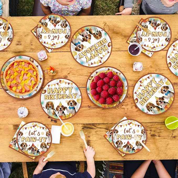 96 Pcs Dog Birthday Party Decorations Beagle Dog Plates and Napkins Disposable Let's Pawty Tableware Set for Boys Girls Pet Lover Owner Puppy Animal Birthday Party Supplies Serves 24
