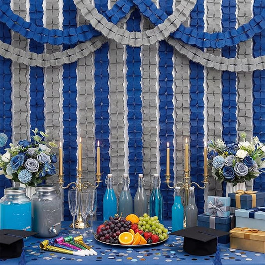 Epakh 12 Pcs Navy-Blue and Silver Streamers Garland 2026 Graduation Decorations 9.84 ft Four Leaf Clover Paper Chain Garland Party Banner for Birthday Fathers Day Bridal Neutral Baby Shower Decor