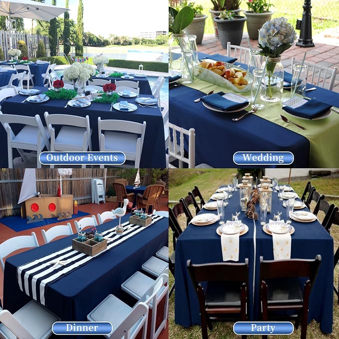 Showgeous 8 Pack Navy Blue Rectangle Tablecloths 90 x 132 Inch, Wrinkle & Stain Resistant, Polyester, Perfect for 6ft Table, Weddings, Parties