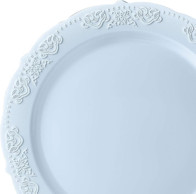 OCCASIONS 50 Disposable Party Plates for 25 Guests (Portofino Plain Blue) | Plastic, 10.25" Dinner & 7.5" Salad/Dessert, Heavy Duty, Fancy China-Like Look, Wedding Party, Baby Shower, BPA-Free