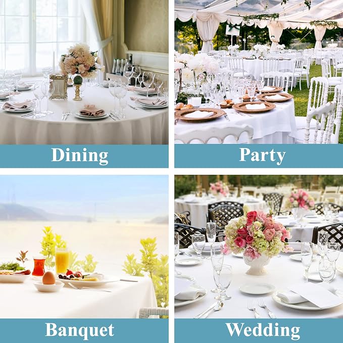 VidaFete 6 Pack 120inch Round Tablecloth Polyester Table Cloth, Stain Resistant and Wrinkle Polyester Dining Table Cover for Kitchen Dinning Party Wedding Rectangular Tabletop Buffet Decoration(White)