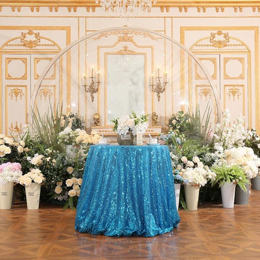 PartyDelight Sequin Tablecloth Table Topper Round 70" Turquoise for Wedding Party Birthday Bridal Baby Shower and Other Events Decorations