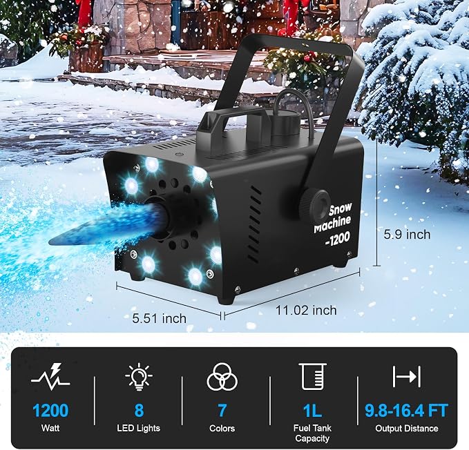 UPGREY 1200W Snow Machine for Outdoors and Indoors, Fake Snow Maker for Party