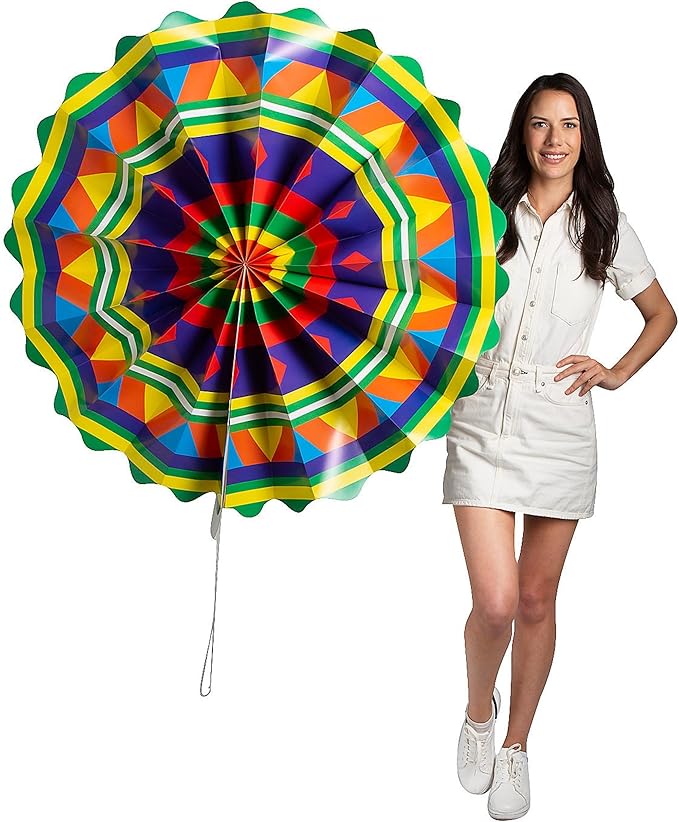 Fun Express 36"-46" Giant Fiesta Hanging Paper Fans - Colorful Party Decor Pieces for Celebrations, Birthdays, and Events - 4 Pieces