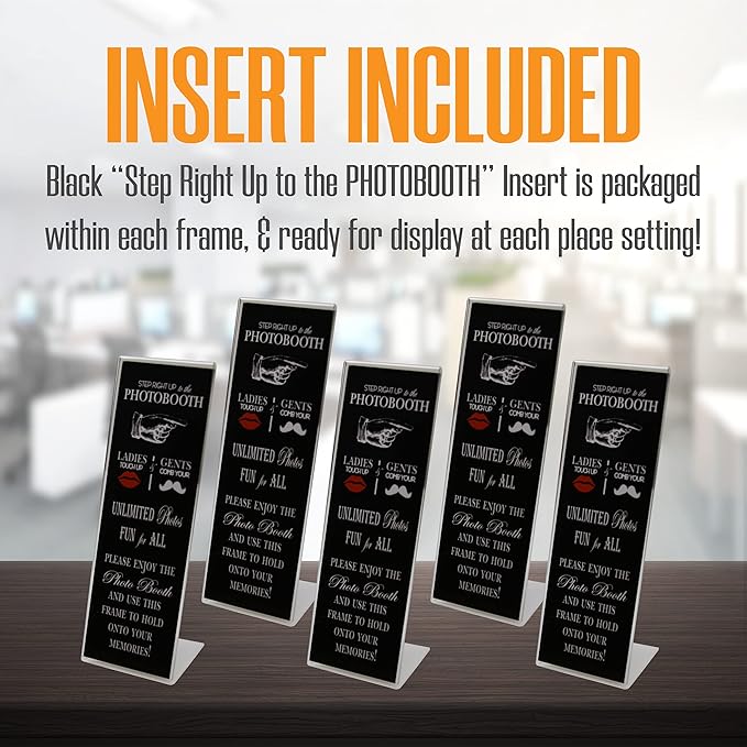 Photo Booth Nook | 2x6 Slanted Photo Booth Frames (200 Count) | Crystal Clear Acrylic Photo Booth Picture Frame with Black Inserts | Bulk