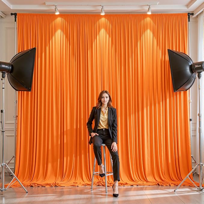 10 Panles Orange Backdrop Curtains - Wrinkle Free Fabric Backdrop Curtain for Photoshoot, 10FT Wedding Party Photo Backdrop Drapes for Birthday Baby Shower Photography Stage Background Decorations