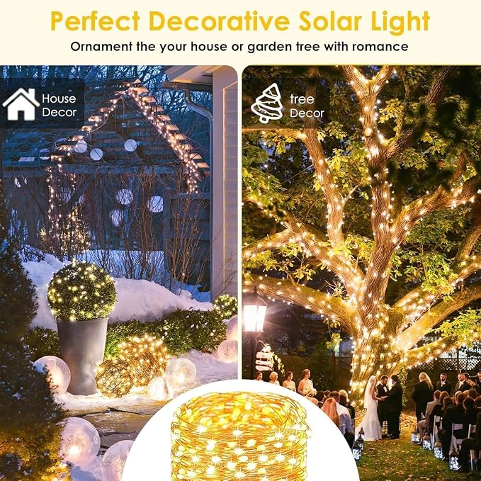 Extra-Long 144FT Solar String Lights for Outside, 4 Pack 800LED Solar Fairy Lights Outdoor Waterproof, Copper Wire with 8 Modes Solar Twinkle Lights for Tree Garden Party Patio Xmas Decor (Warm White)