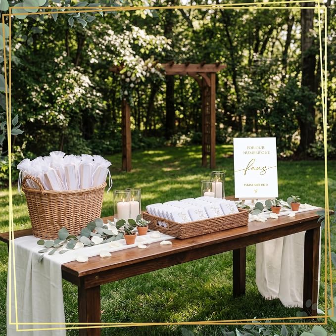 Hoteam 25 Sets White Wedding Party Favors for Guests Bulk Including Can Cooler and Paper Folding Fans with Wedding Decor Table Sign Cheers to Love for Bridal Shower Party Souvenir(Classical)