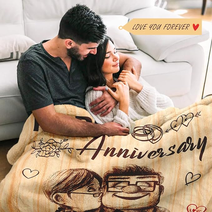 Anniversary Romantic Gifts for Men Women - Anniversary Wedding Gifts for Her Him Couple - Happy Anniversary Decorations for Husband Wife Girlfriend Boyfriend - Anniversary Blanket 60"x80"