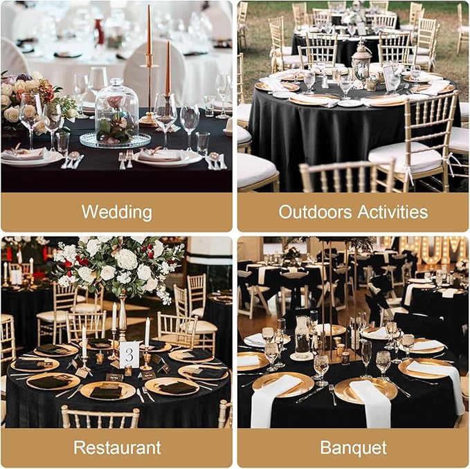 10Pack Black Round Tablecloth 90 Inch, Polyester Fabric Round Table Cover, Stain & Wrinkle Resistant Washable Table Cloth for Wedding, Party, Banquet, Dining Decor