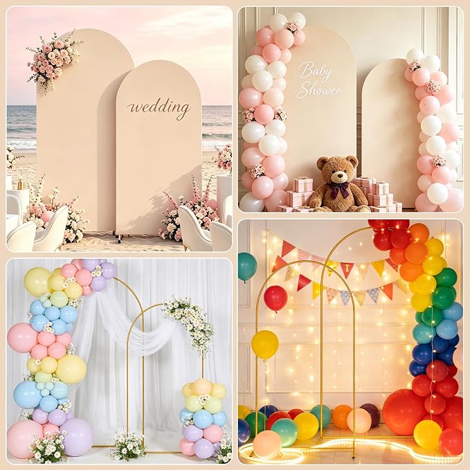 2 Pack Arch Backdrop Stand and Cover Set (7.2FT/6FT), Balloon Arch Stand, Metal Background Arch Stand, Backdrop Arch Frame, Wedding Arch for Backdrop (Apricot Cover)