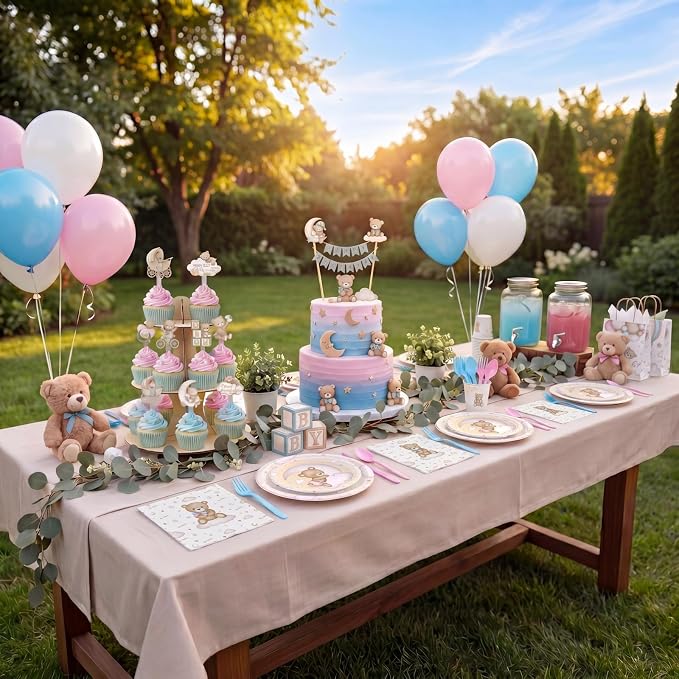 Teddy Bear Gender Reveal Plates and Napkins Set – He or She, What Will It Be – Serves 20, Paper Plates, Napkins – Bear Baby Shower Party Supplies Decorations Tableware for Birthday