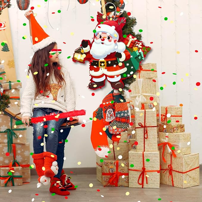 4 in 1 Christmas Santa Claus Piñata, Christmas Piñata Bundle Cute Santa Claus Piñata, Christmas Party Games Stick Blindfold etc Christmas Decorations for Christmas Party Decorations