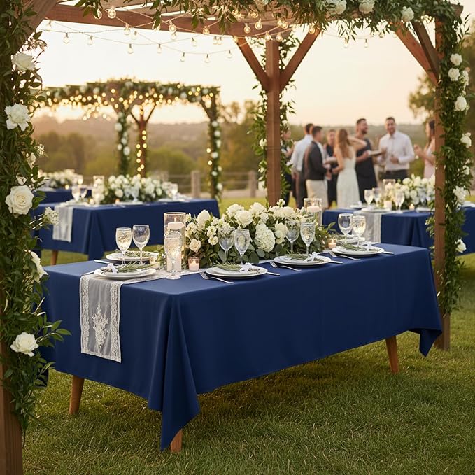 Fixwal 2 Pack Navy Blue 60 x 102 Inch Rectangle Tablecloths, Reusable Heavy Duty Washable Polyester Table Covers for 6 Ft Tables, Wedding, Party, Baby Shower, Birthday, Outdoor