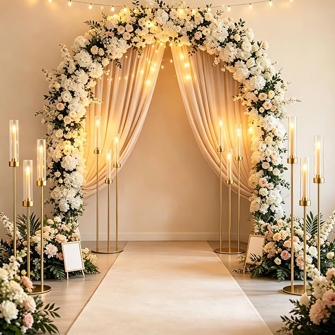 4pcs Gold Candelabra Centerpieces for Wedding Tables, 33.8'' Tall 3 Arm Candle Holder with Acrylic Lampshade for Wedding, Party, Events, Christmas & Halloween Home Decor, Fit LED Taper Candles